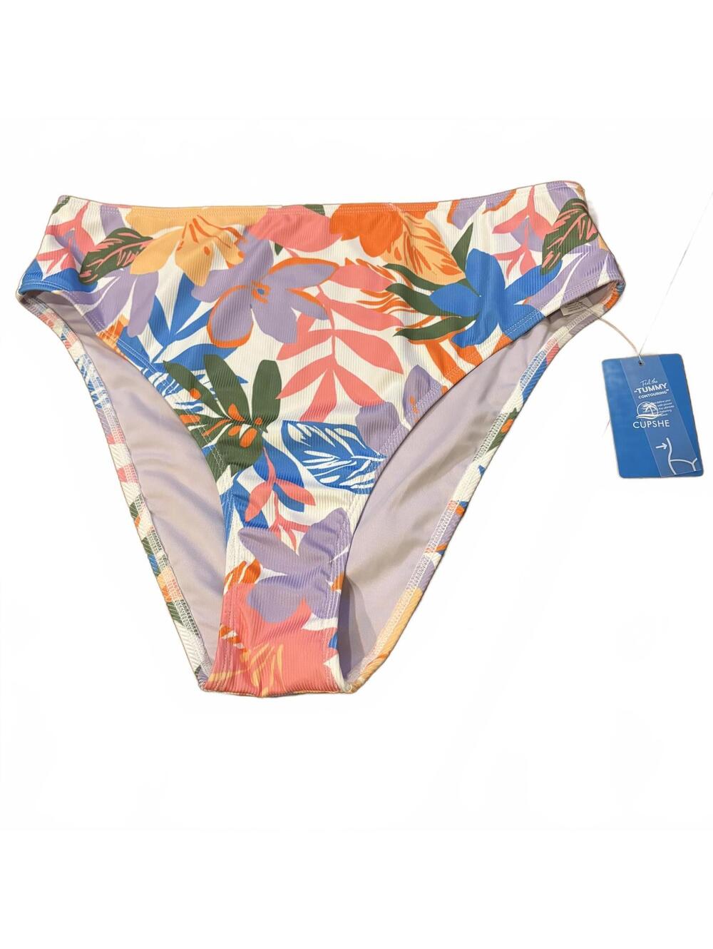 Cupshe Floral High Waist Bikini Bottom Pink Blue Tropical Vacation Summer NWT XL